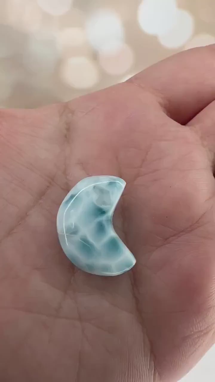 Gorgeous Larimar Moon Carving High-Quality Grade From The Dominican Republic | Tucson Gem Show Exclusive