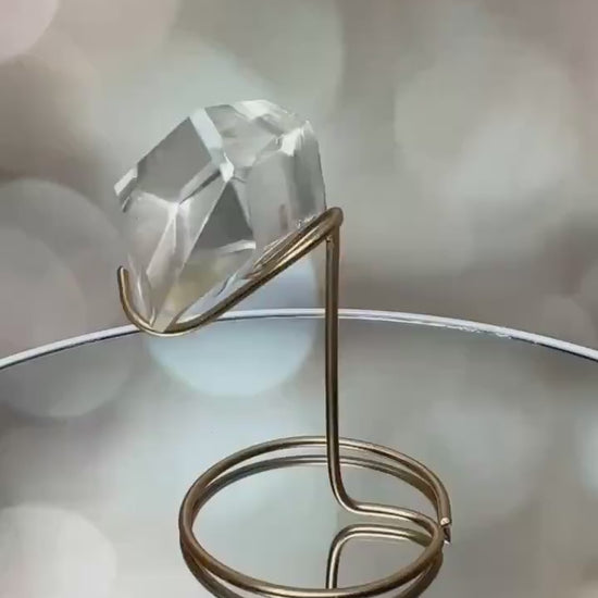 Lemurian Quartz Semi Polished Point | On Custom Gold Stand From Brazil