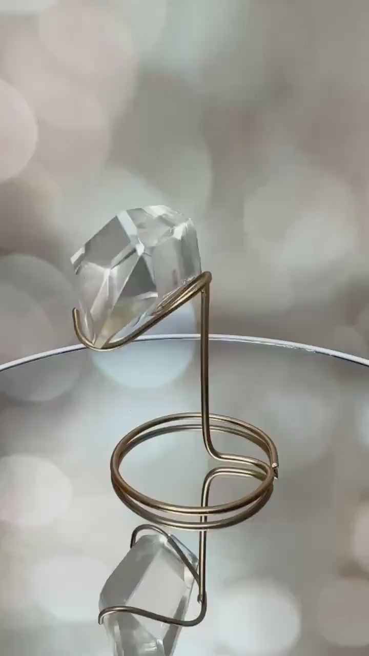 Lemurian Quartz Semi Polished Point | On Custom Gold Stand From Brazil