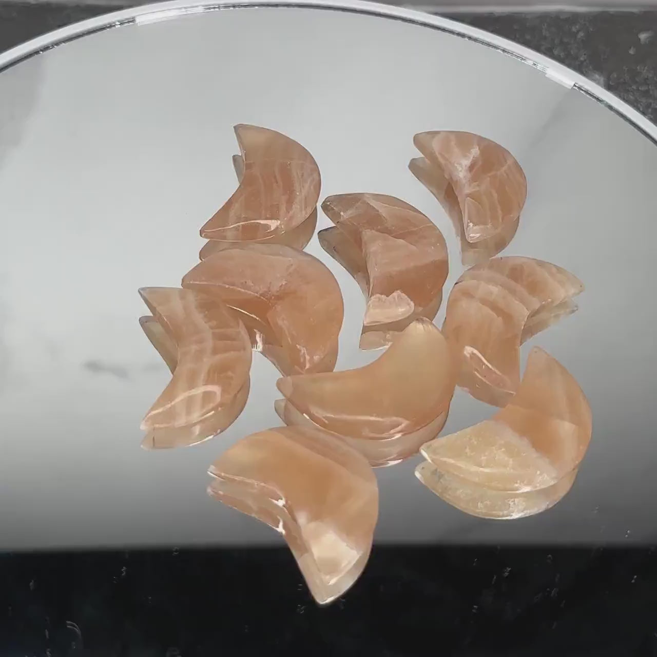 One (1) Beautiful Carved Honey Calcite Moon from Pakistan