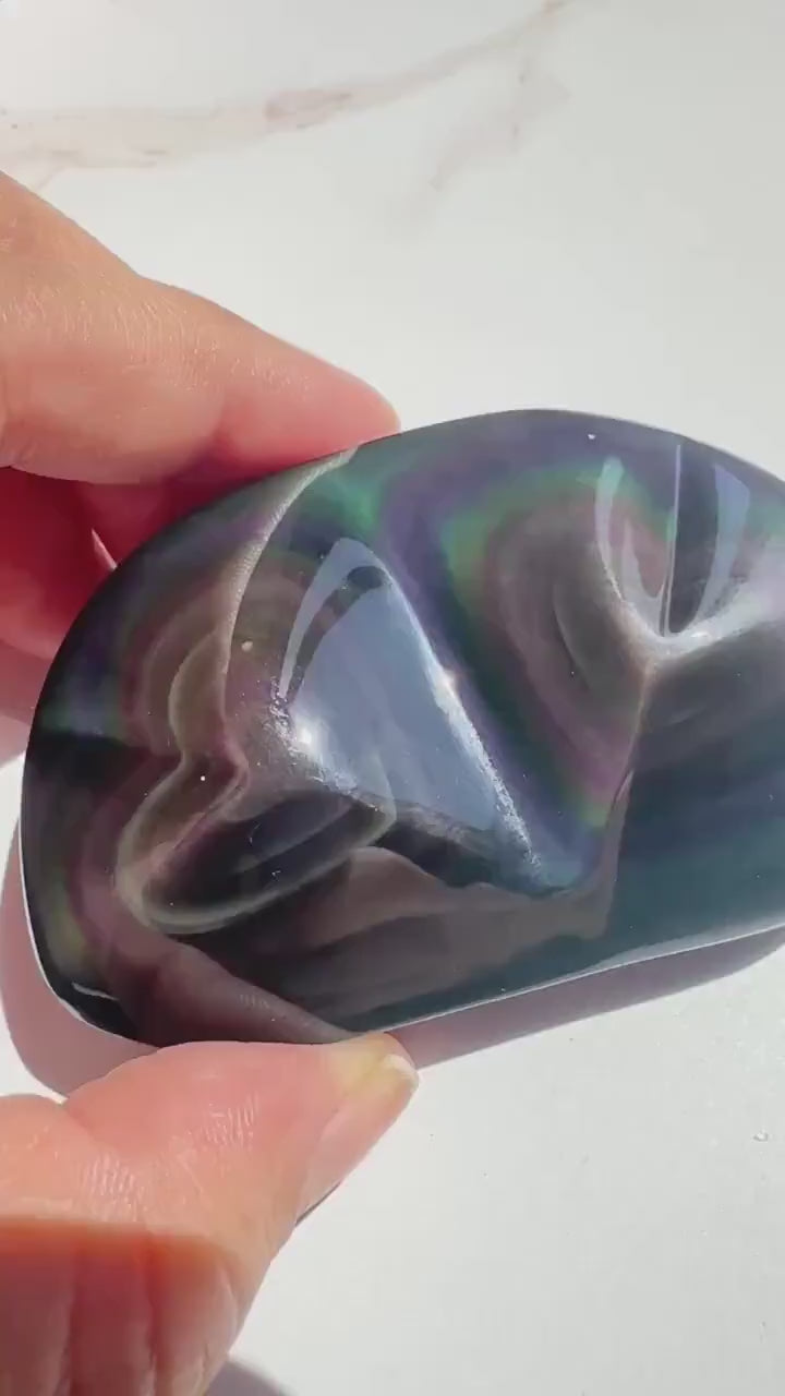 Rainbow Obsidian Heart Duo Super Dark & Flashy Purple Multi-Color From Mexico | Tucson Gem Show Exclusive