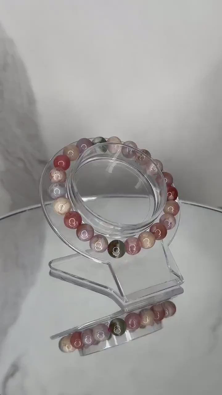 Beautiful Colorful Flower Agate Bracelet | High-Quality Crystal Bracelet | AAA Flower Agate | Genuine Crystal Bracelet | 8.7mm